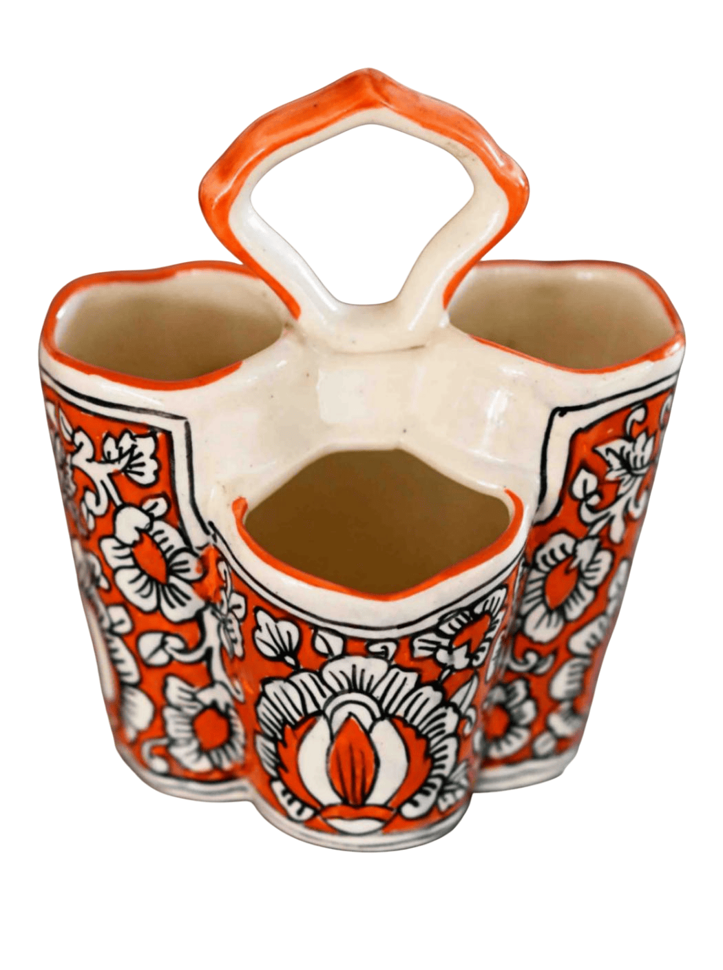 Painted Indian Cutlery Holder orange