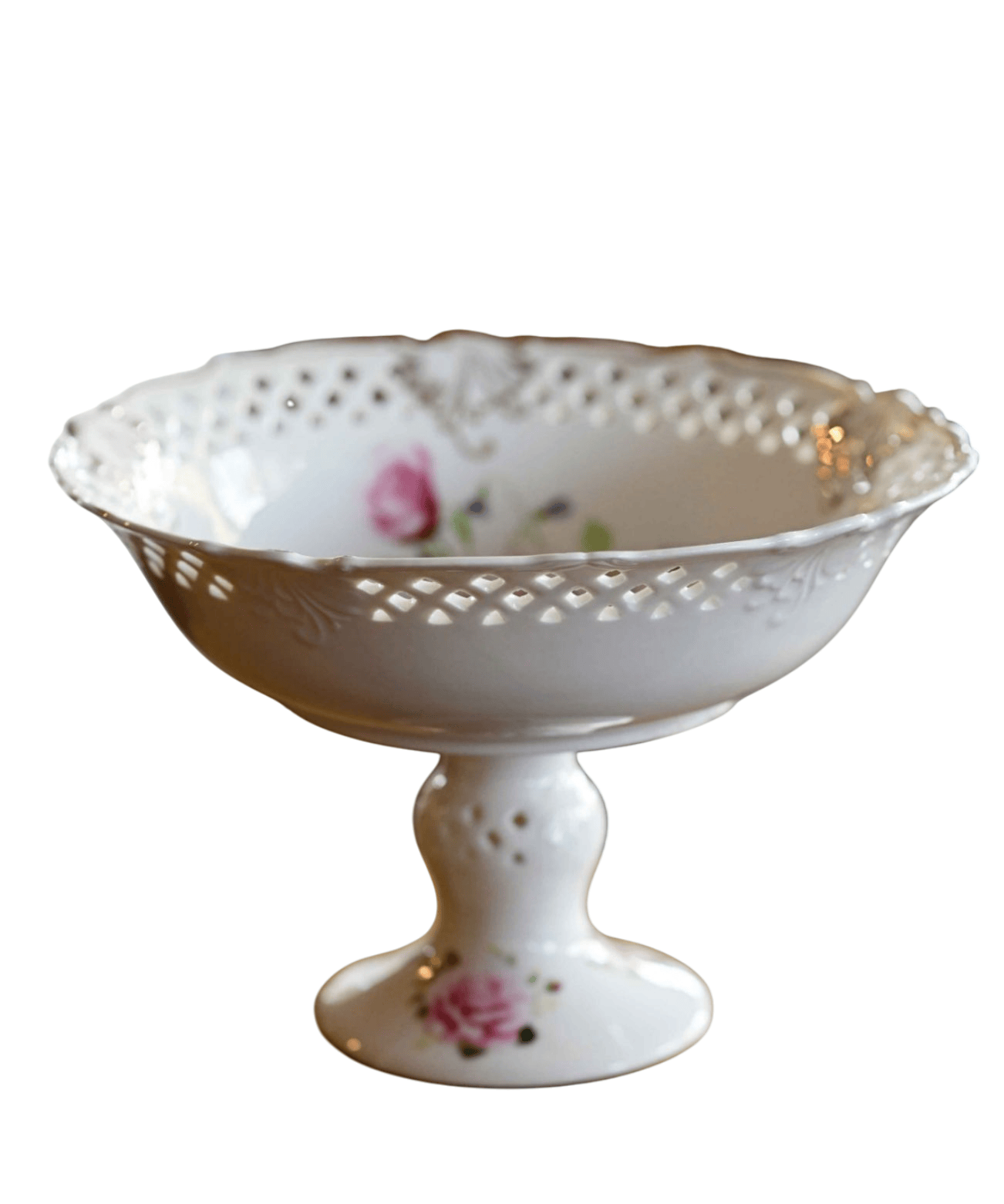 reproduction ceramic pedestal bowl with roses