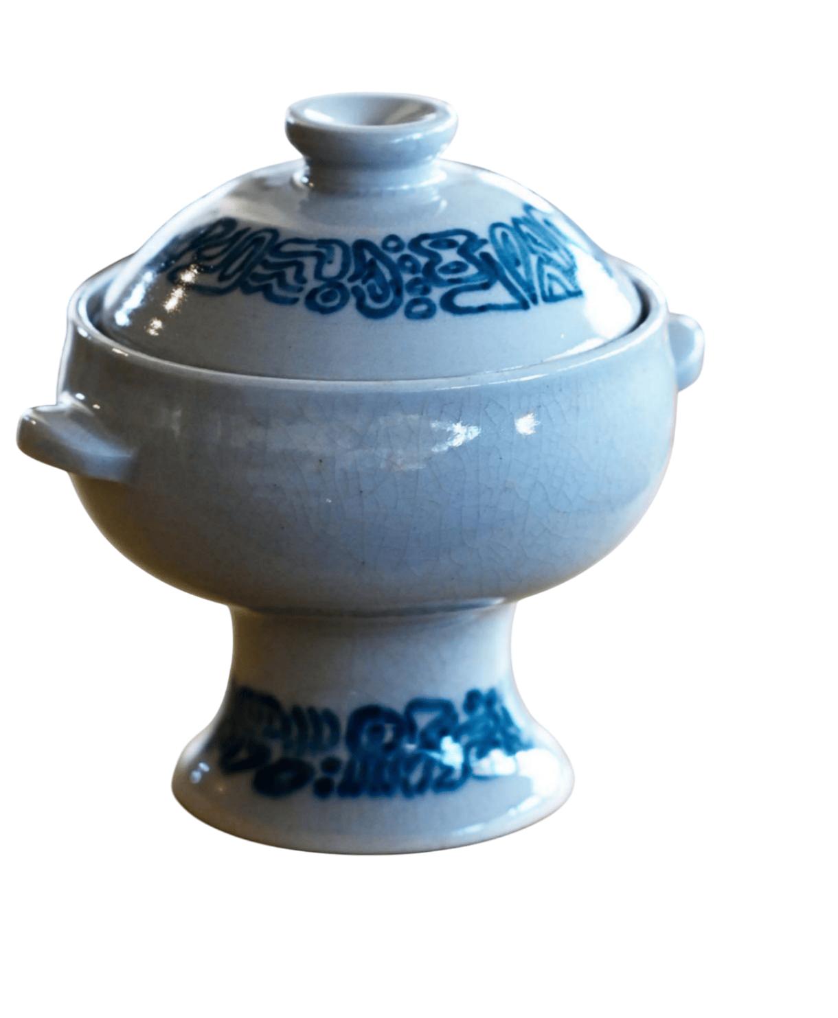 handmade painted pottery pedestal bowl with lid