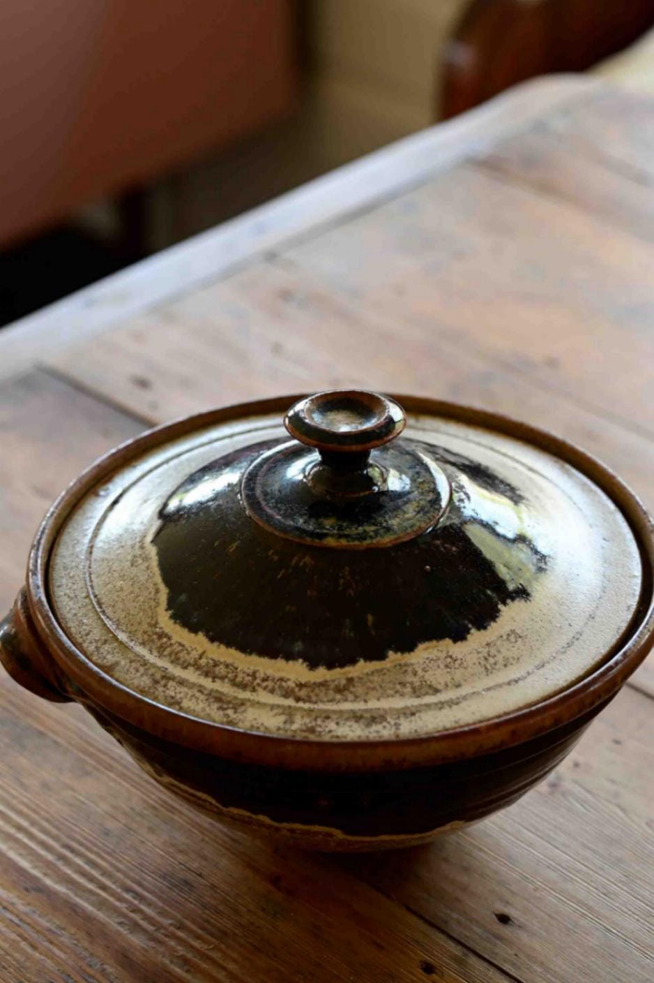 handmade Pottery casserole Black and beige