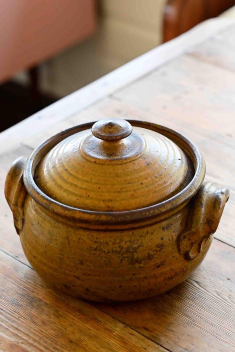 handmade Pottery Casserole Brown with yellowish tones