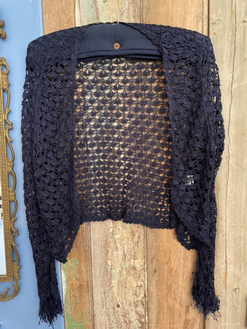 Guava lacy cropped cardigan blue