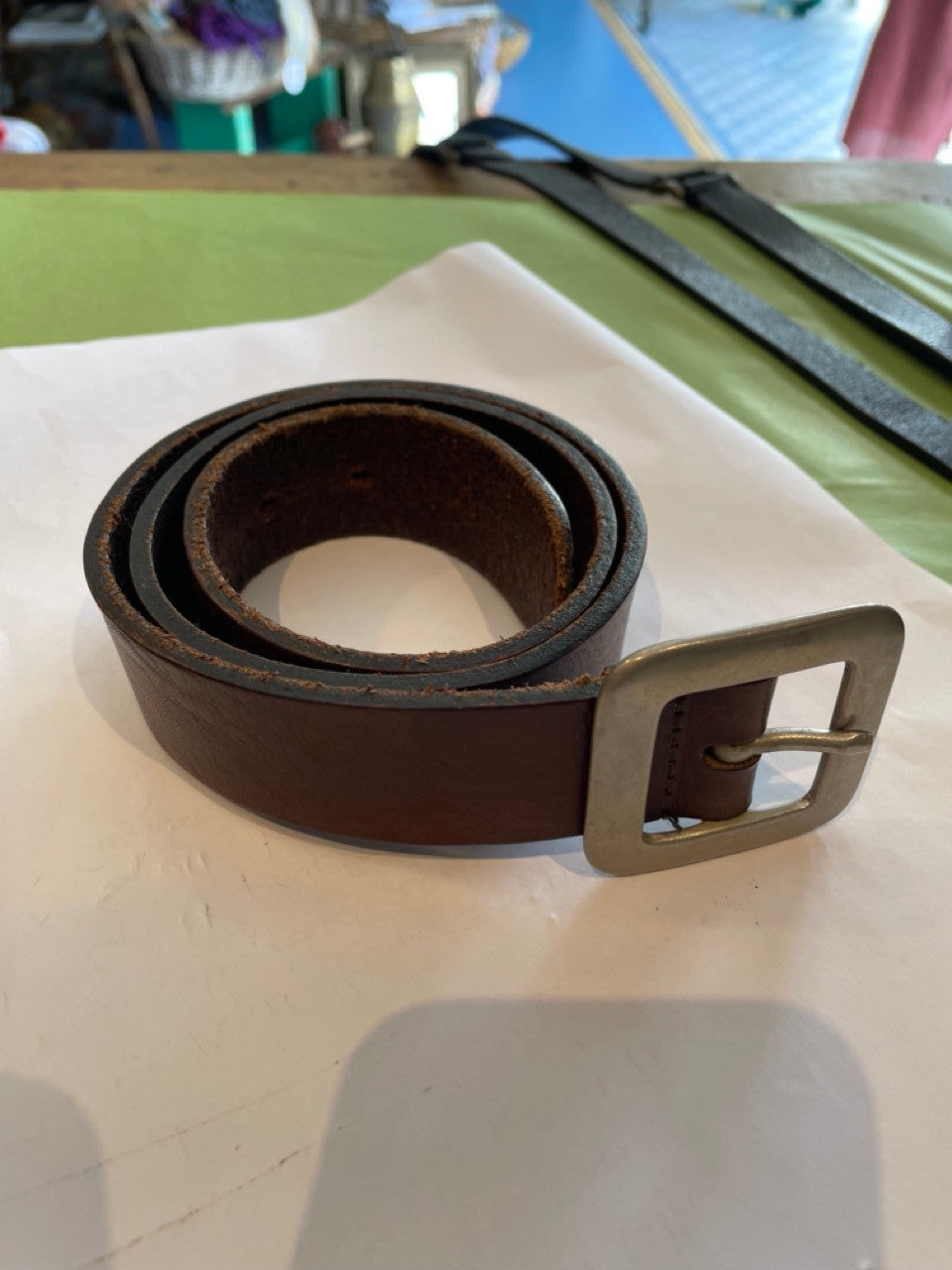 Vintage brown leather silver buckle Belt