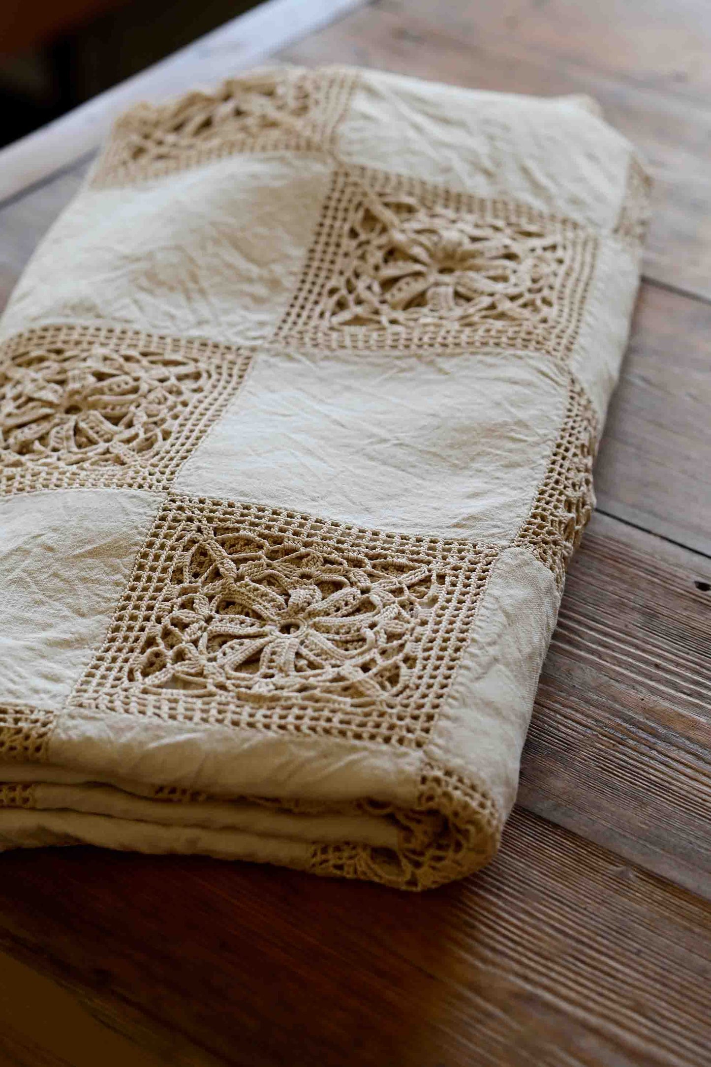 Handmade Vintage crochet squares tablecloth