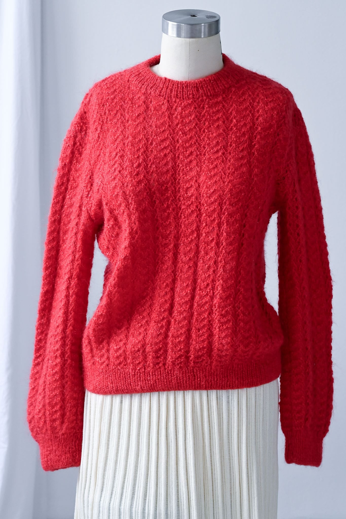 Vintage hand knitted mohair wool jumper in red