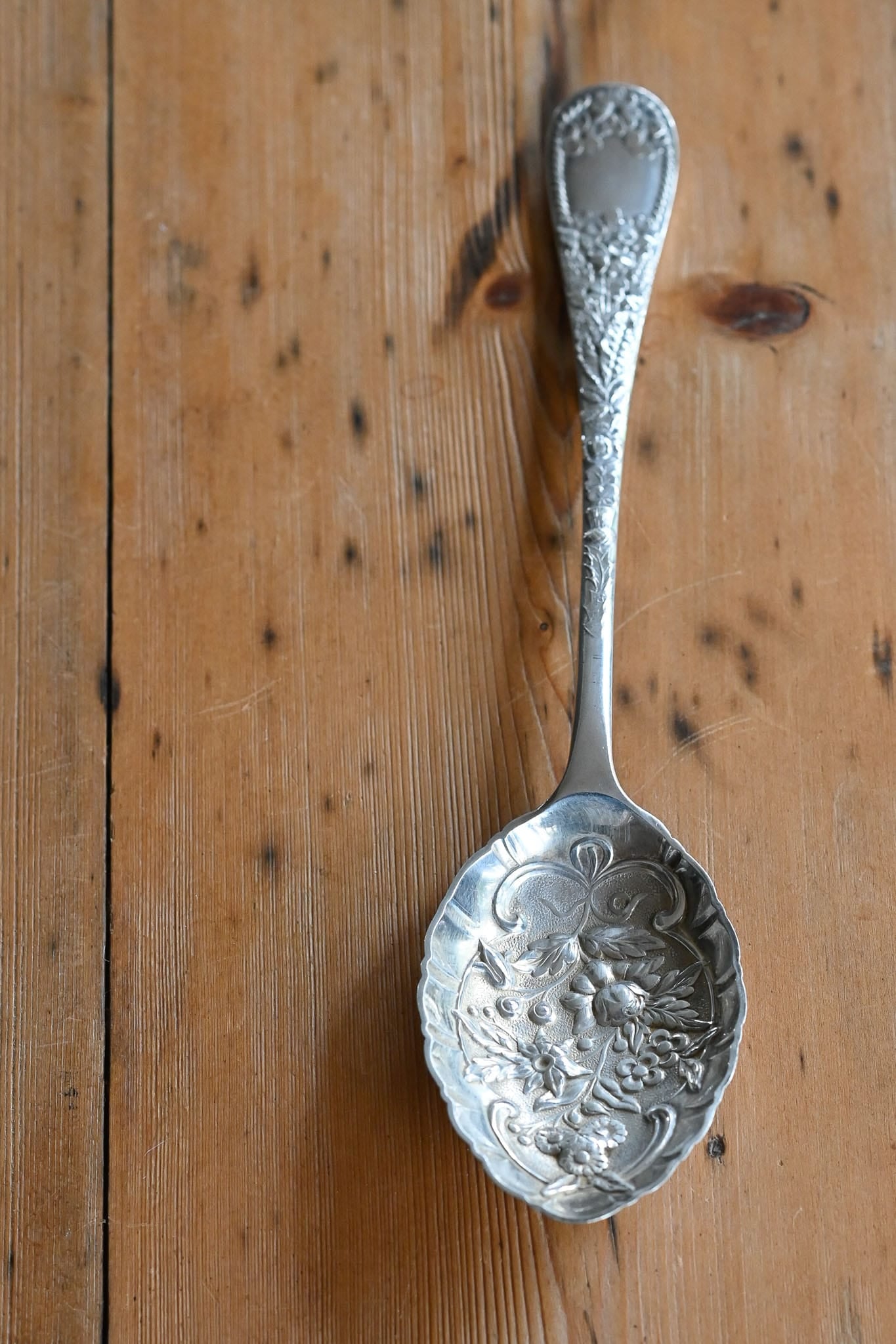 Antique repousse embossed berry serving spoons 2 available