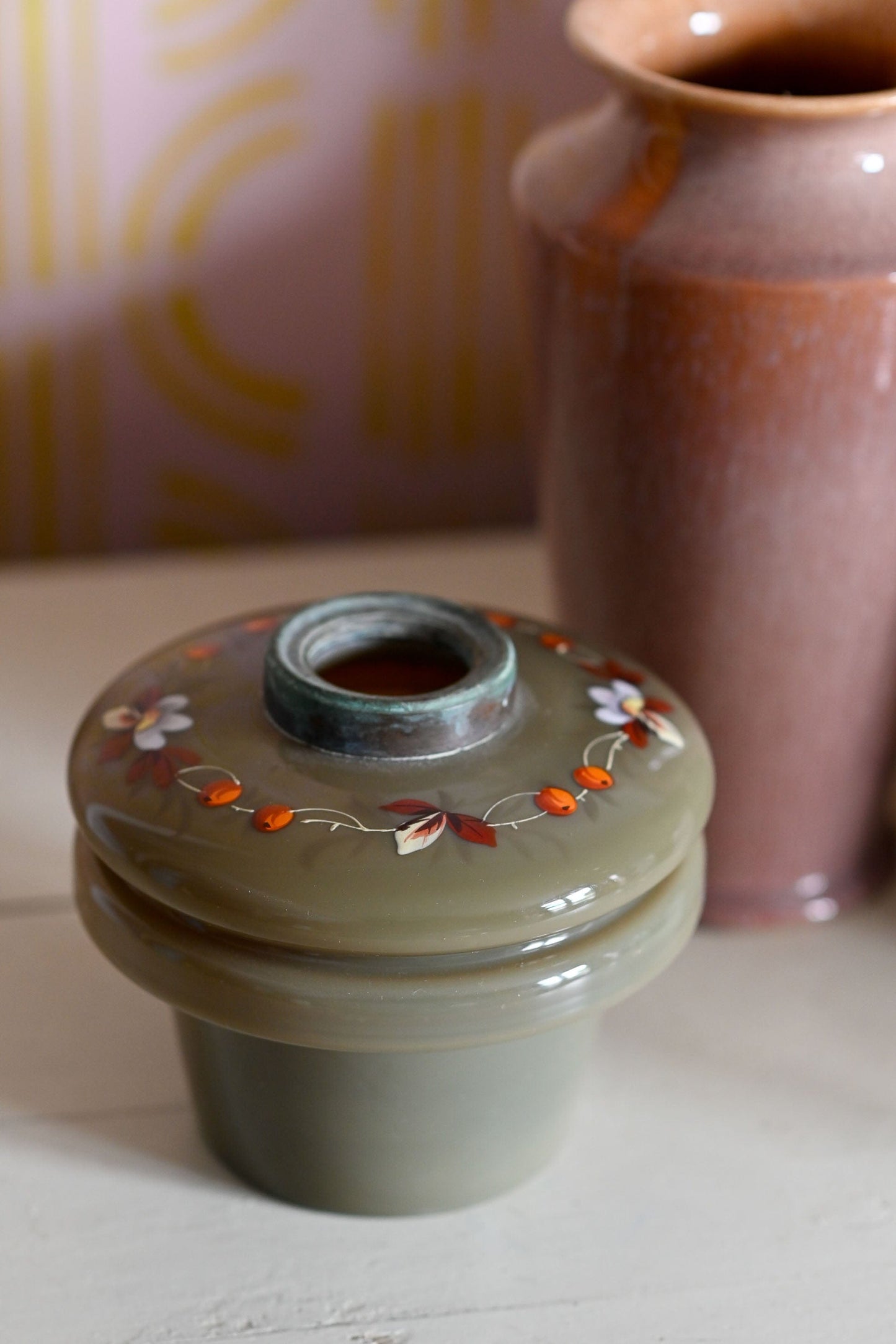 Vintage 1920s rare glass handpainted vase