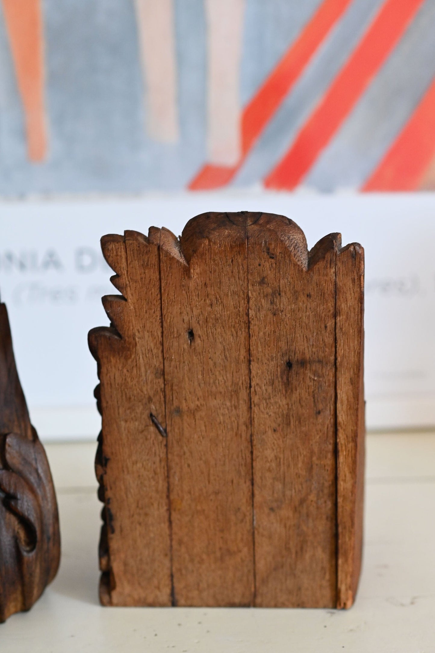 Vintage hand carved wooden corbal bookends