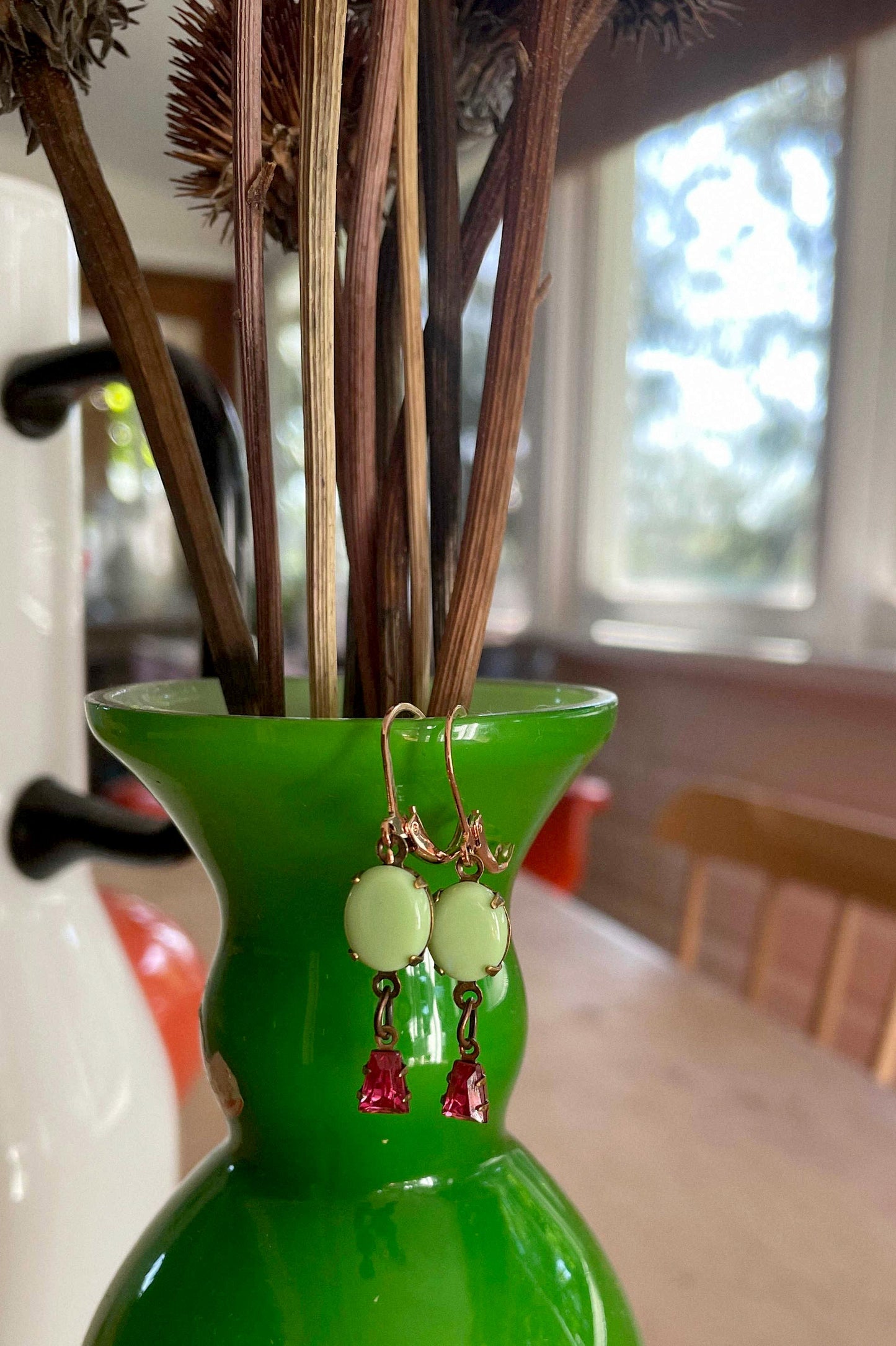 Vintage Nile Green Cowbell Earrings