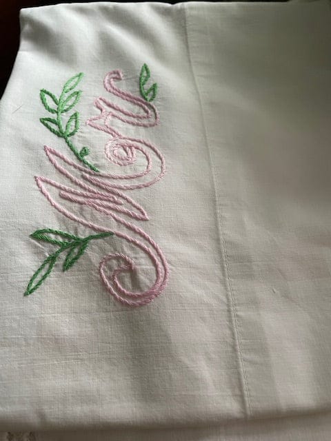 Vintage white pillowcase with lace Mrs