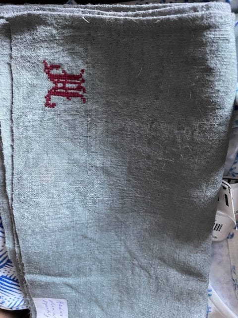 vintage handwoven fabric with monogram
