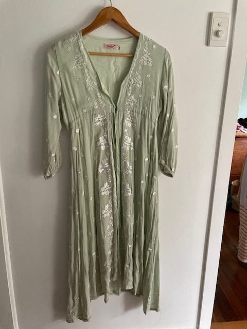 Mint dress with embroidery