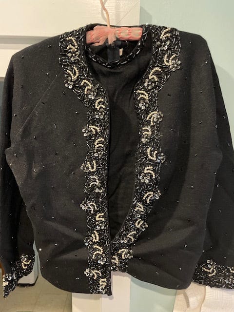 Vintage 1950s black beaded cardigan