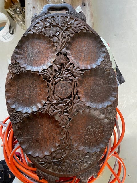 Large carved teak platter