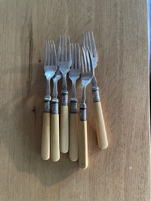 Antique engraved forks cream handles set of 6