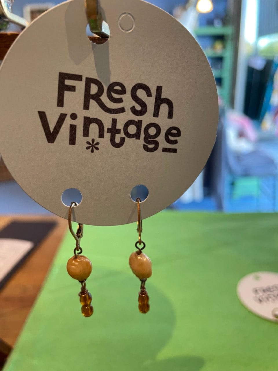 Vintage earrings tan glass