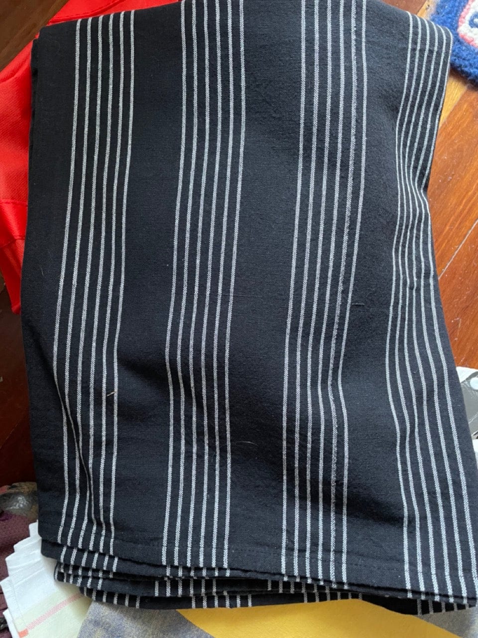 Woven black and white tablecloth