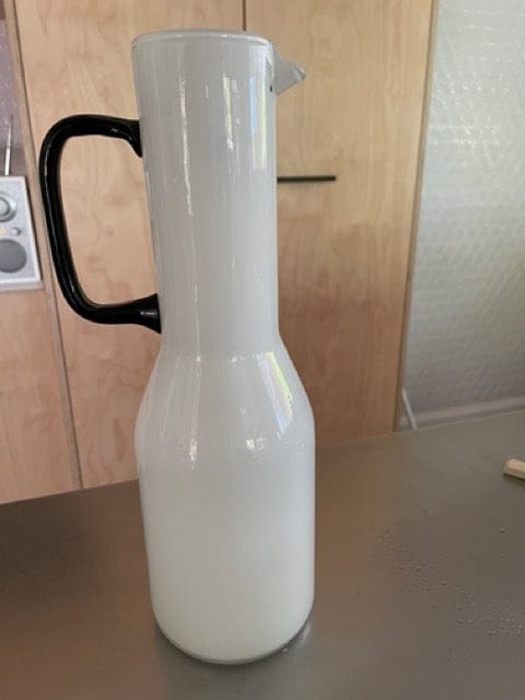 White Carlo Moretti Murano glass jug Black handle 1960s