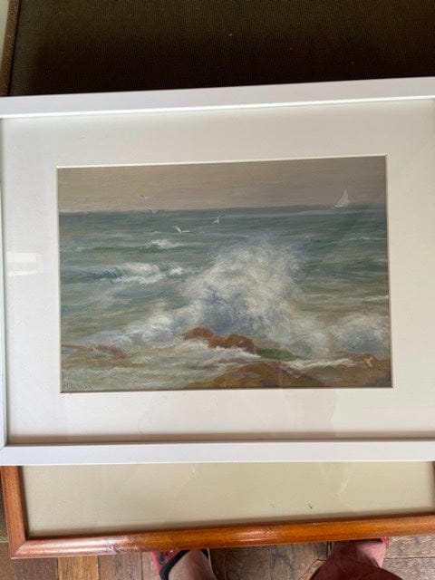 Vintage seascape painting in frame