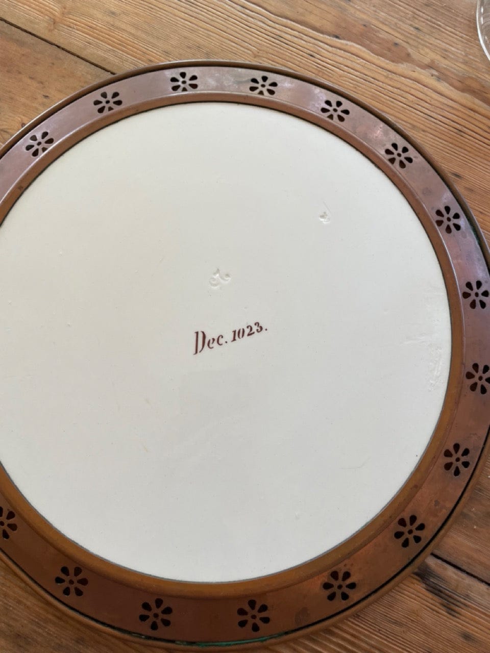 Antique German Porcelain Secessionist Platter Copper Trim