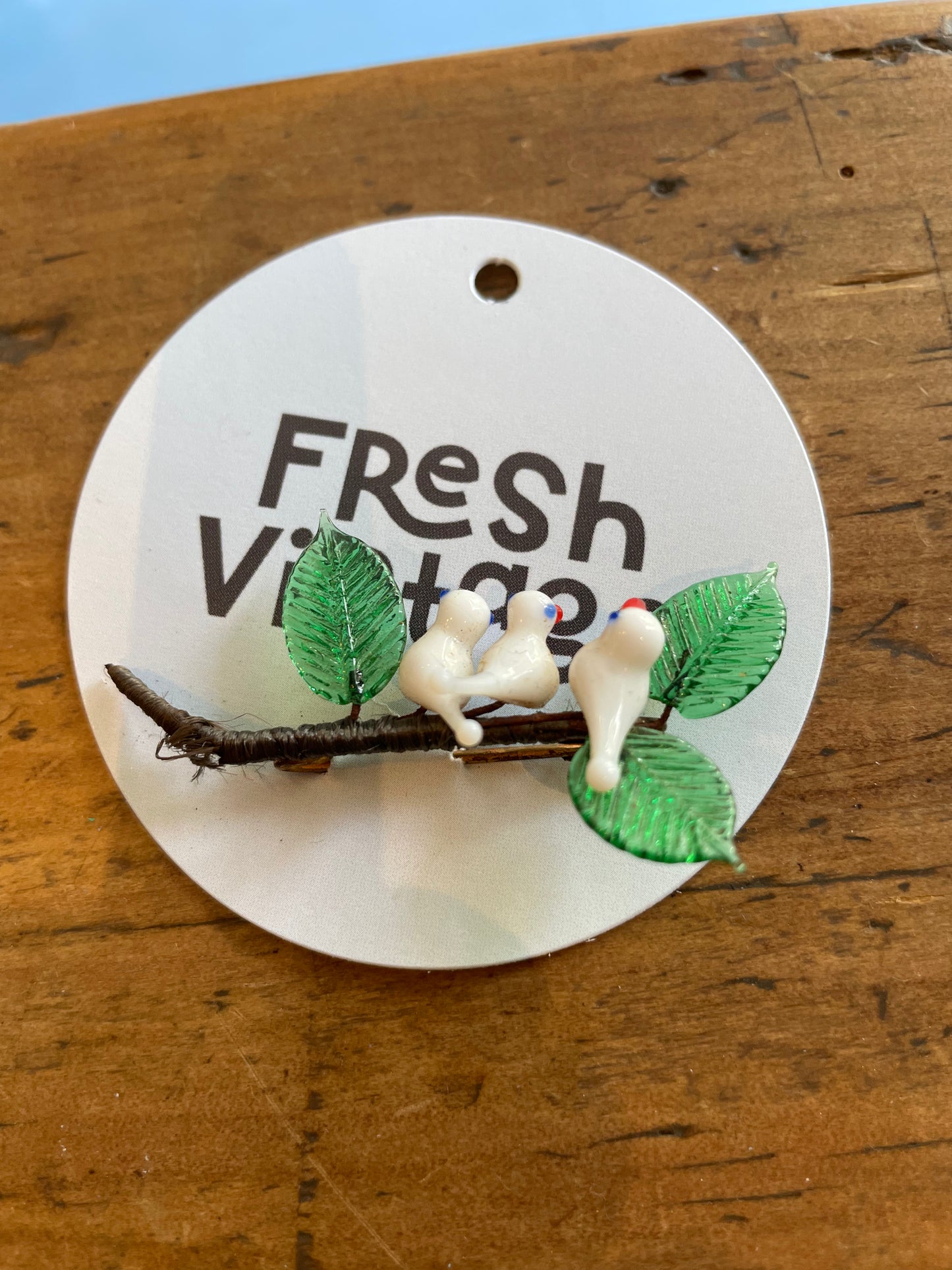 Tiny handmade glass birds brooch