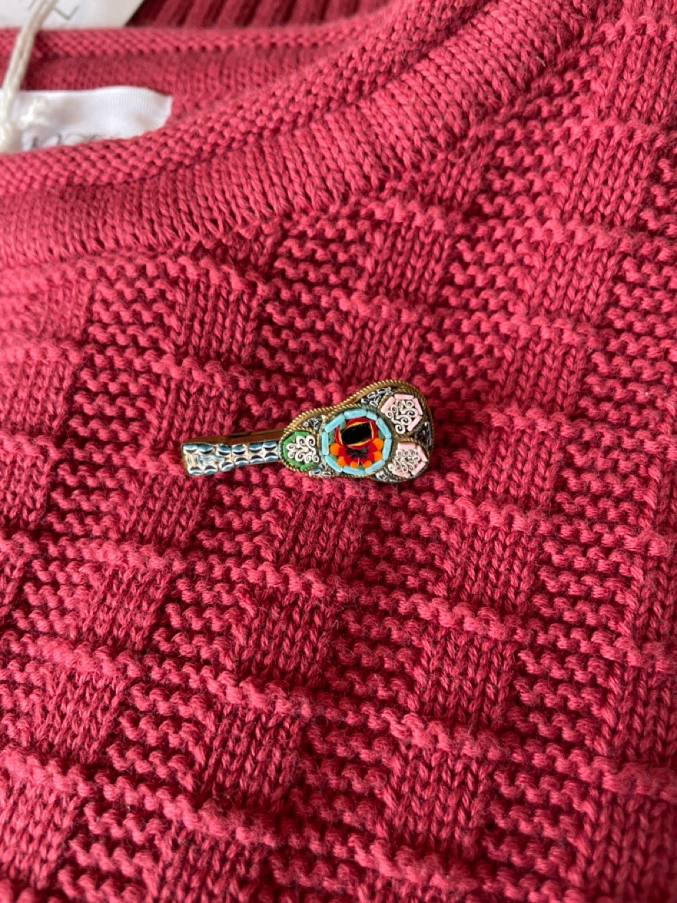 Vintage Italian micro mosaic guitar brooch