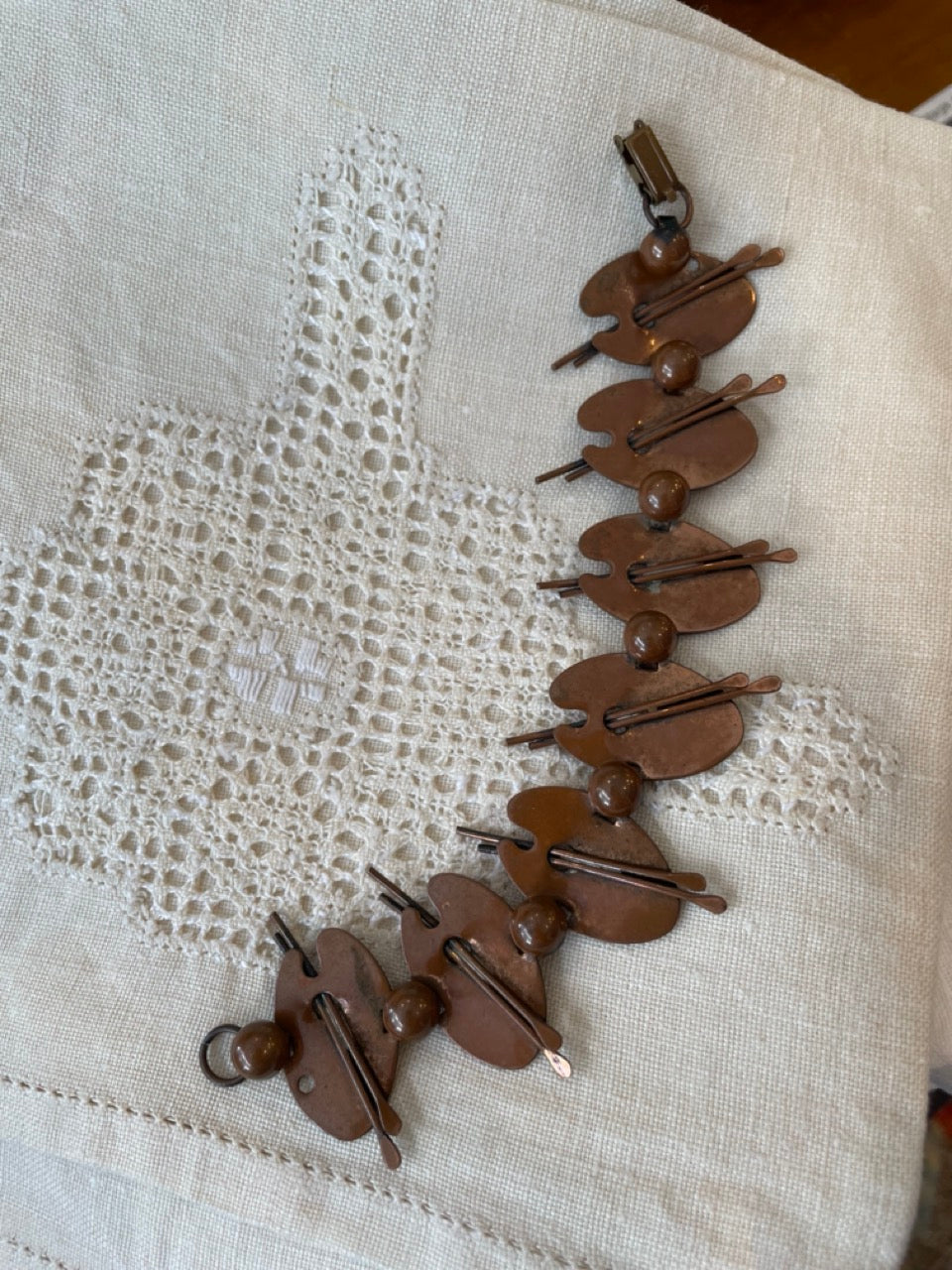 Vintage Matisse Renoir Modernist copper palette bracelet