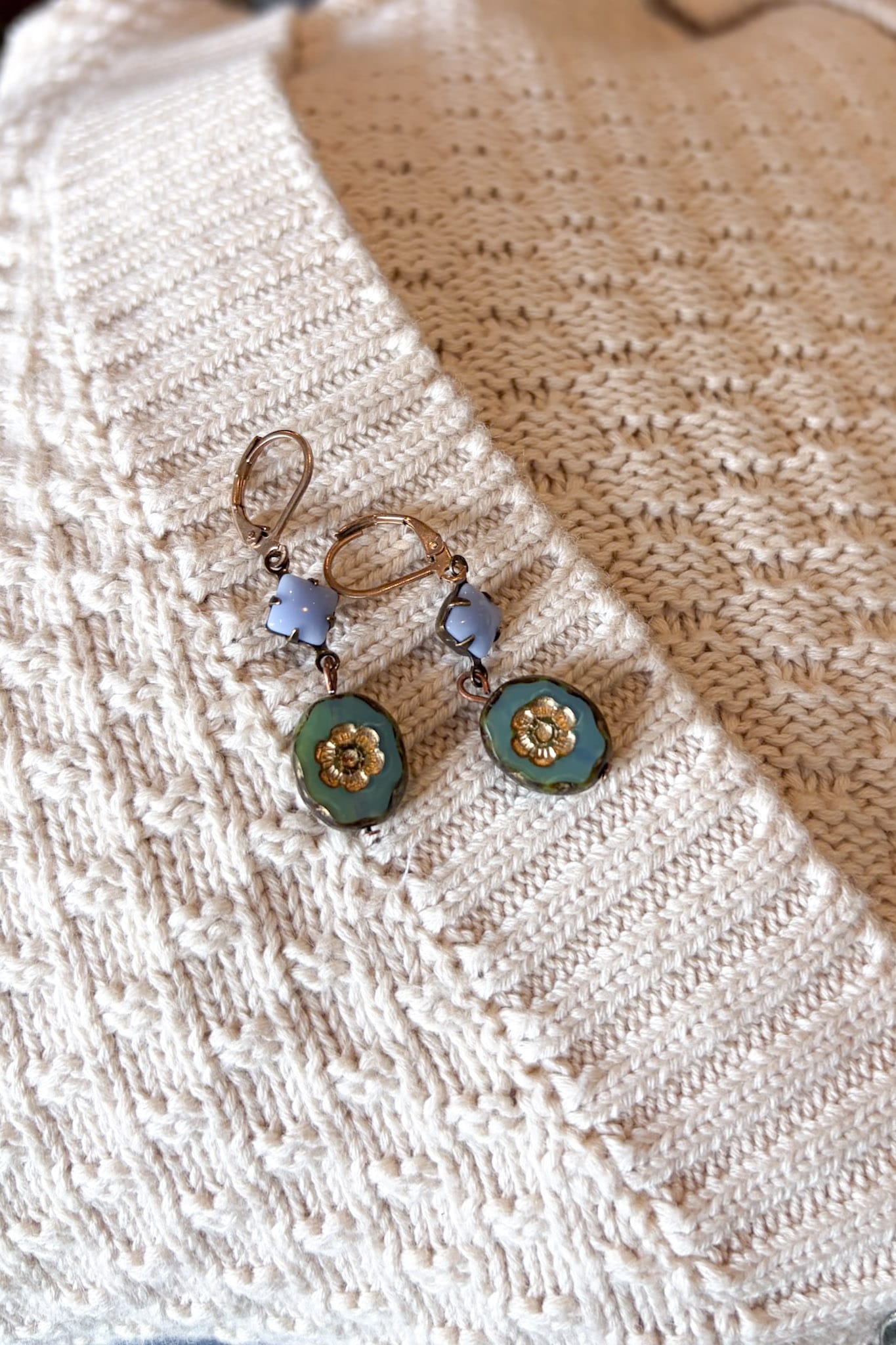 Earrings Vintage lilac and gold flowers