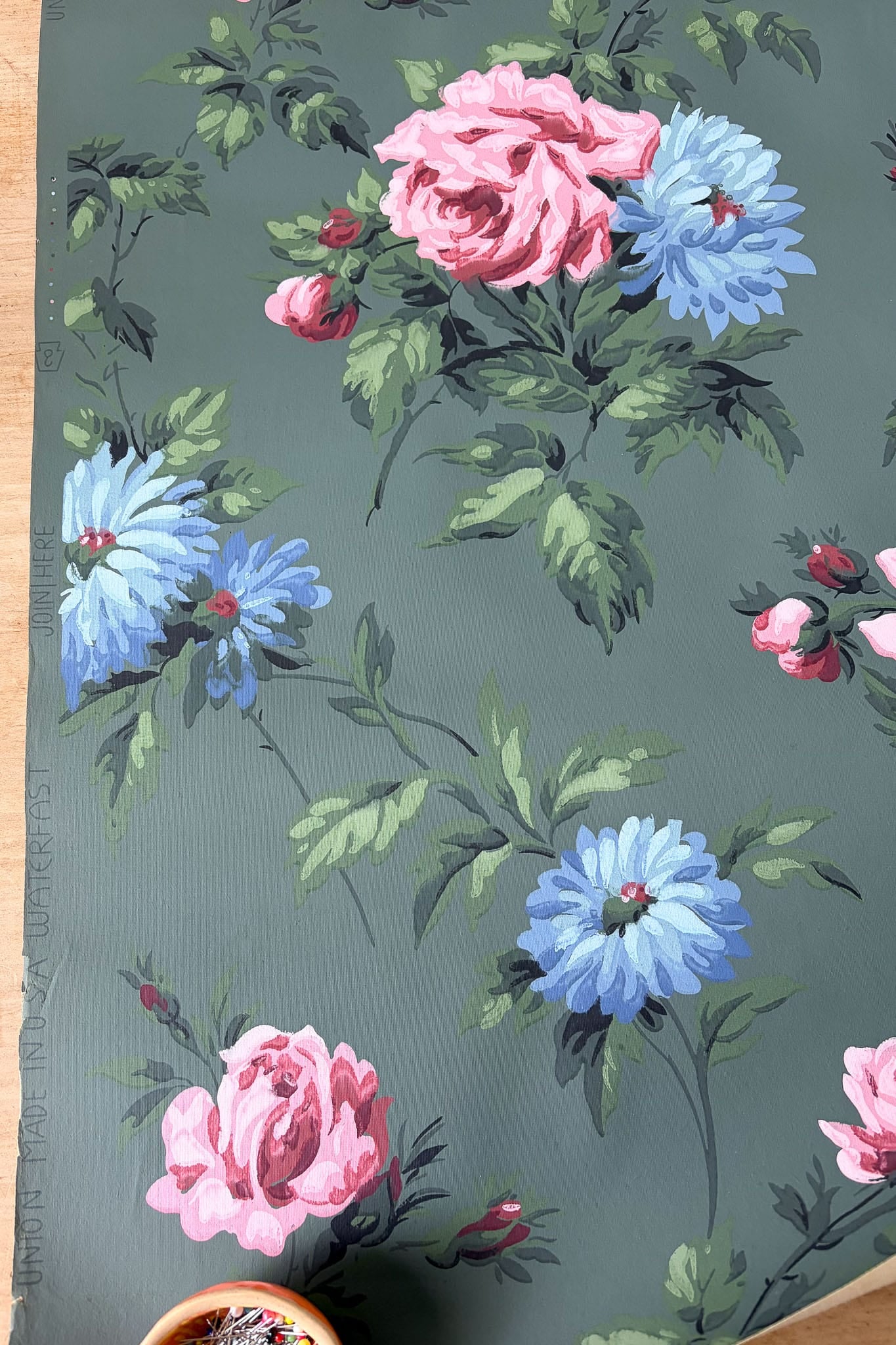 Vintage Wallpaper panels #13 dark green floral