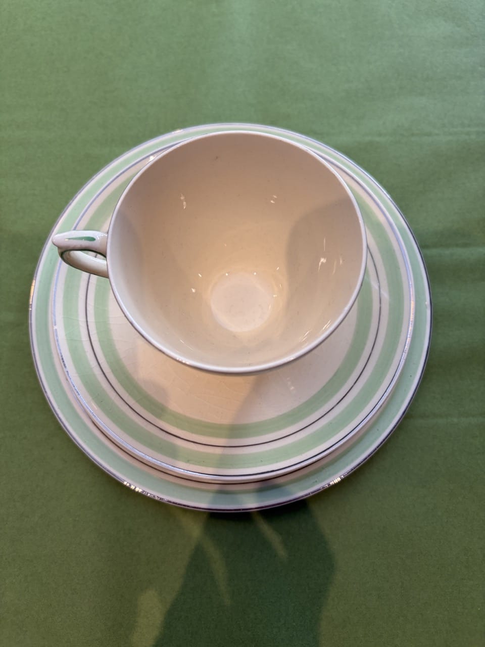 Vintage New Hall Hanley green & silver trio