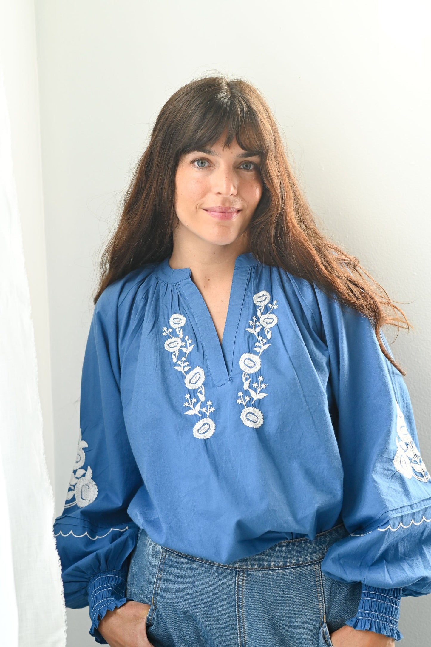 VERA Embroidered blouse in Vibrant Blue