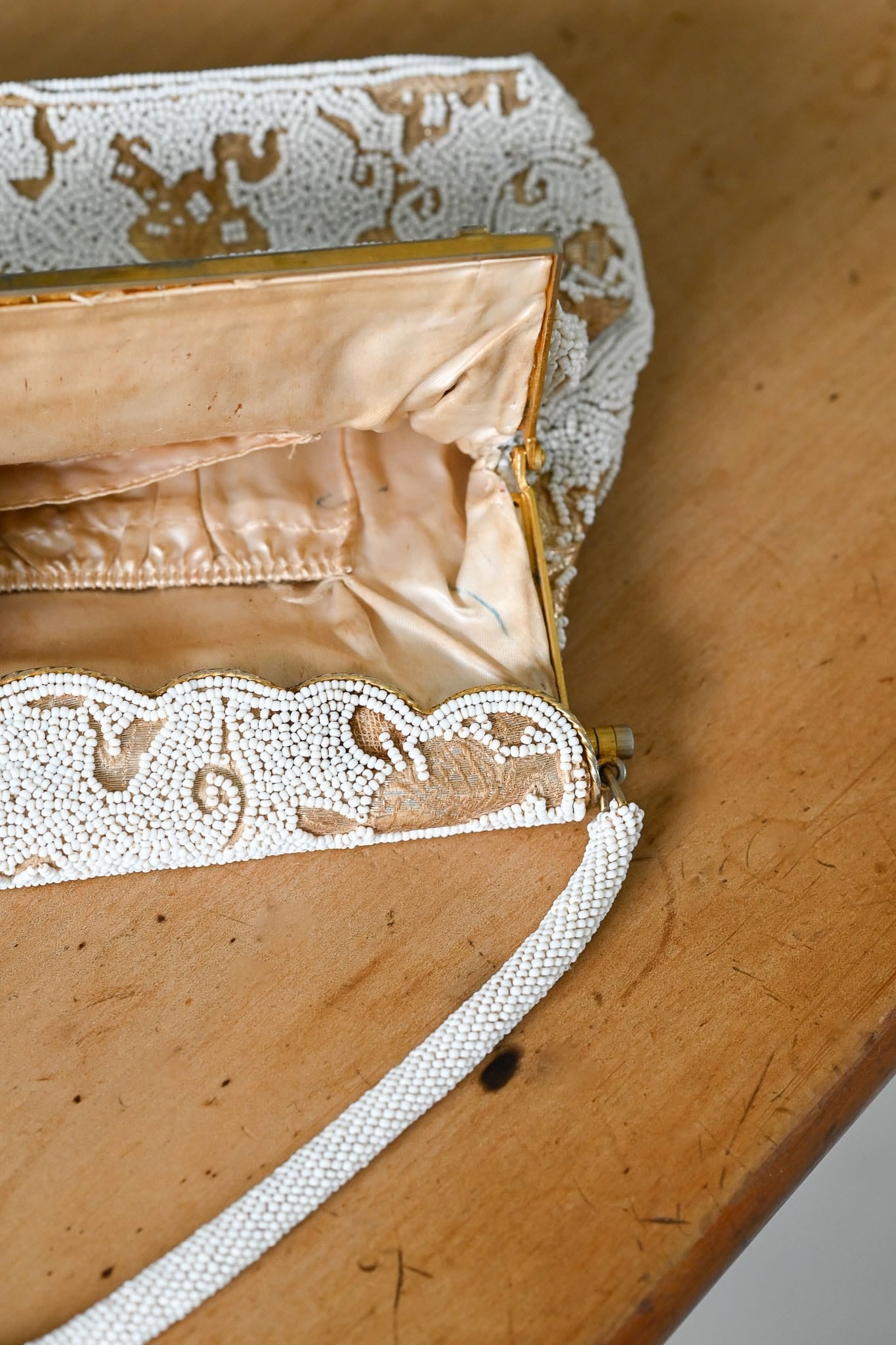 Vintage 1960s beaded evening bag white and gold