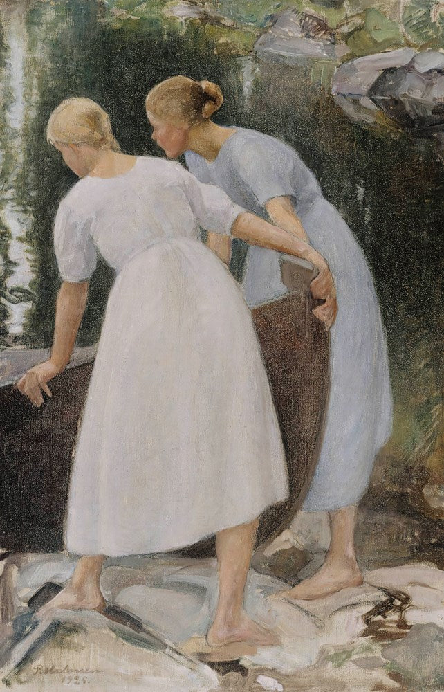 Card "Girls Pushing a Boat"