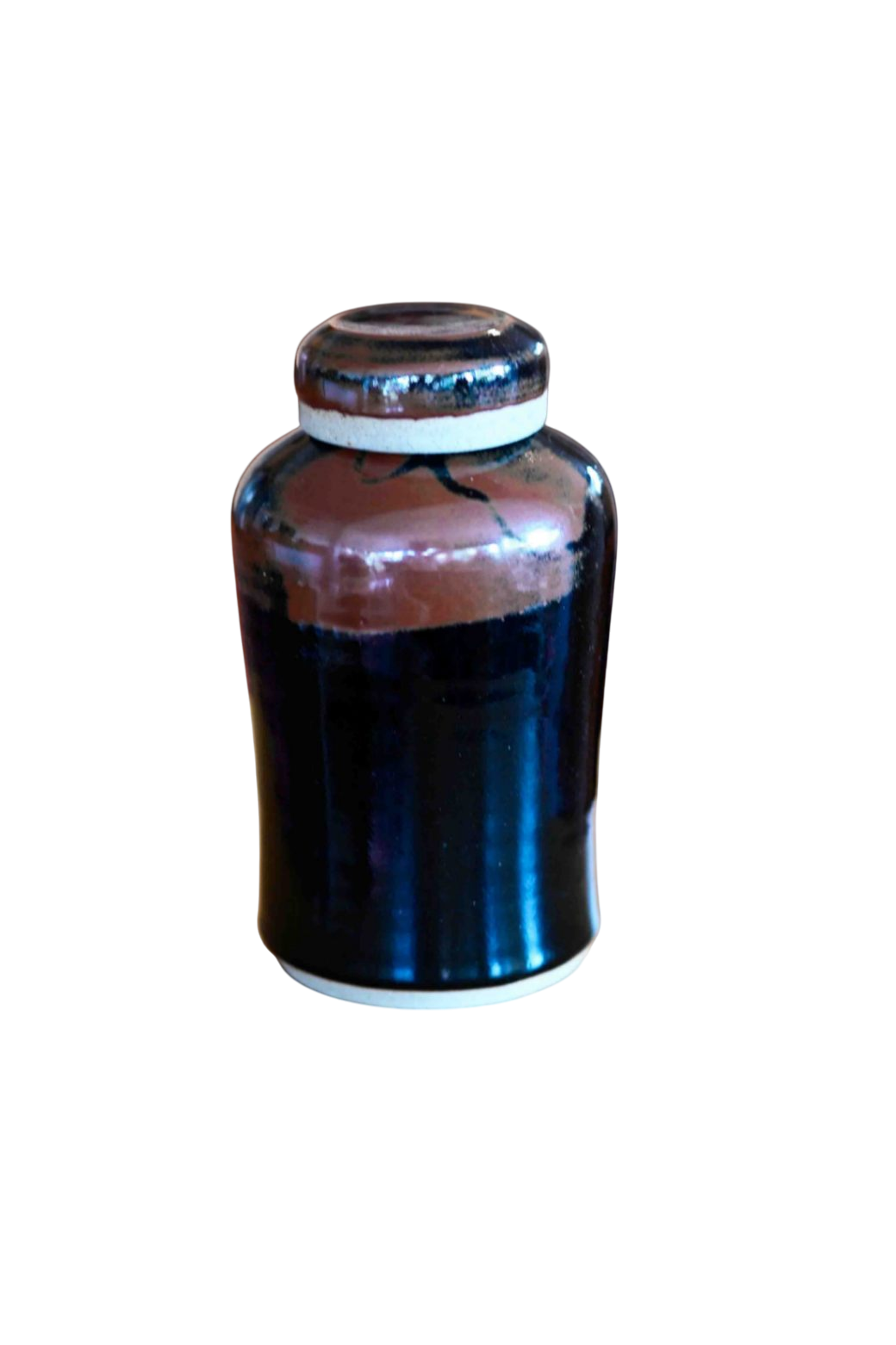 handmade lidded canister Brown and black