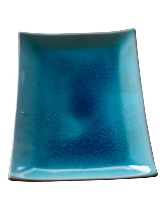Japanese ceramics turquoise crackle glaze plate