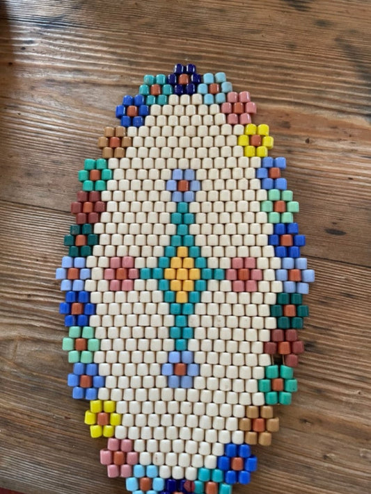vintage handmade bead mat Multicolored