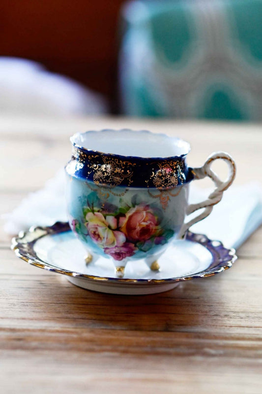 Rare antique European footed teacup and saucer c. 1890