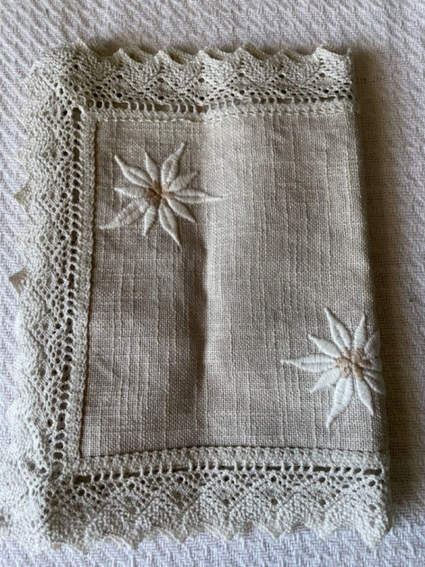 Handmade embroidered runner with crochet lace