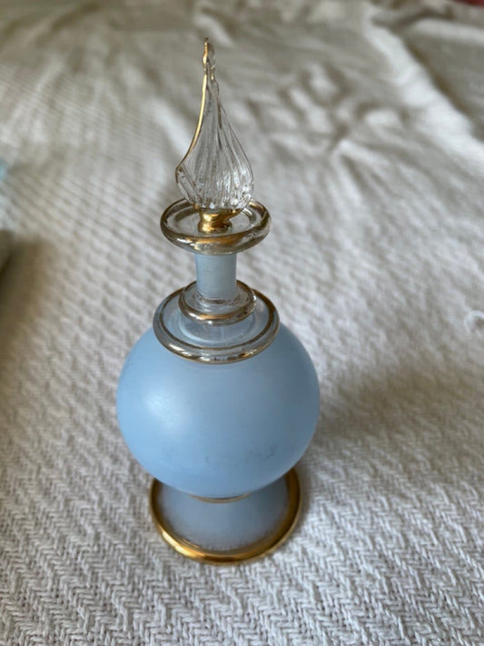 Vintage perfume bottle Light blue and gold