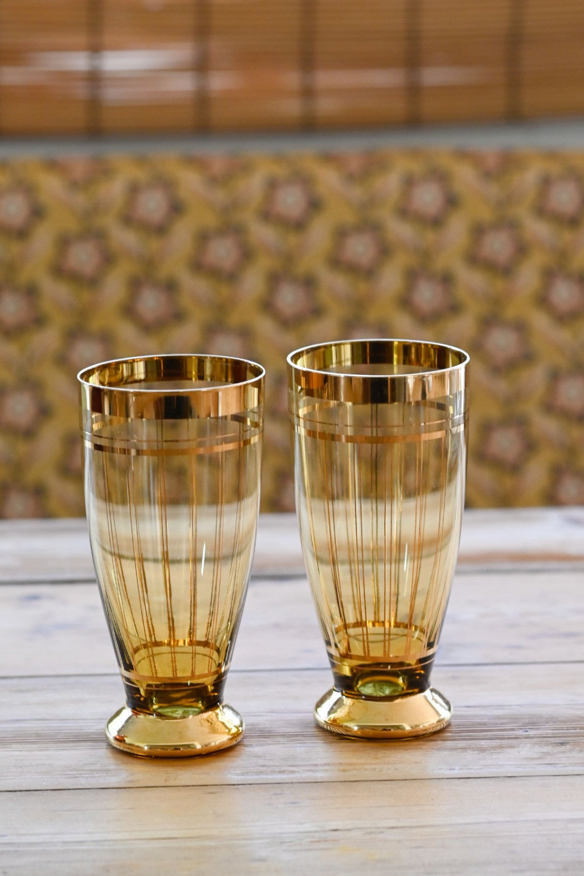 vintage Golden amber with gold accents glasses set of 2