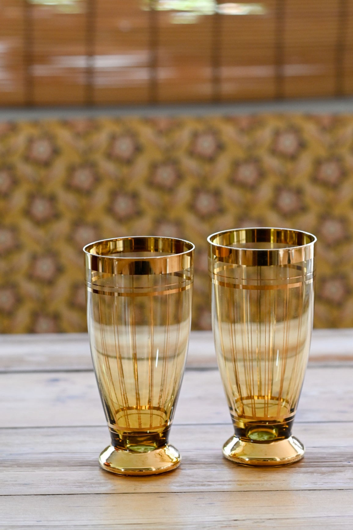 vintage Golden amber with gold accents glasses set of 2