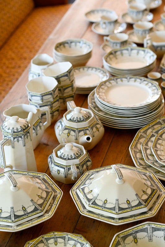 Royal Doulton Claremont Antique dinner set White with black and yellow detailing