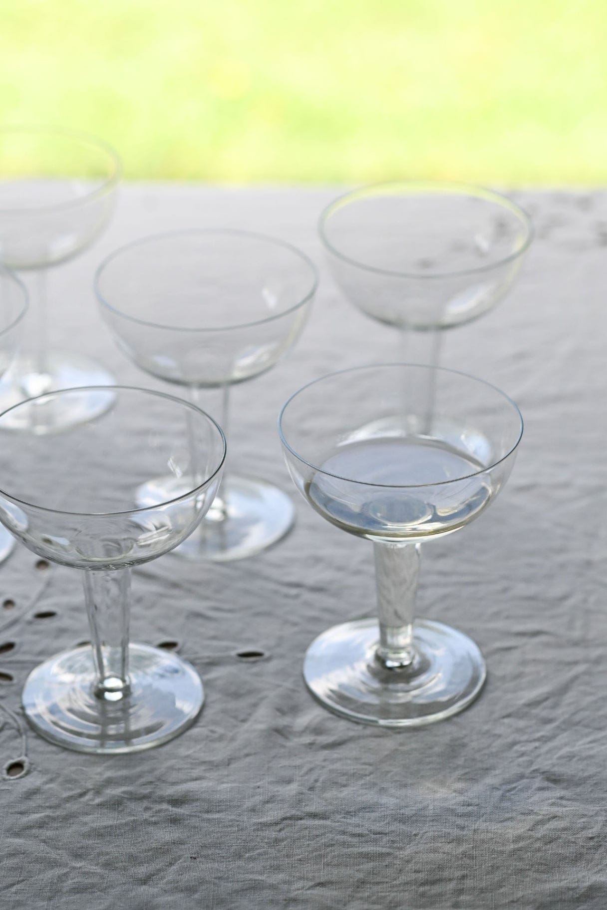 Vintage Set of 6 hollow stem coupe champagne glasses 