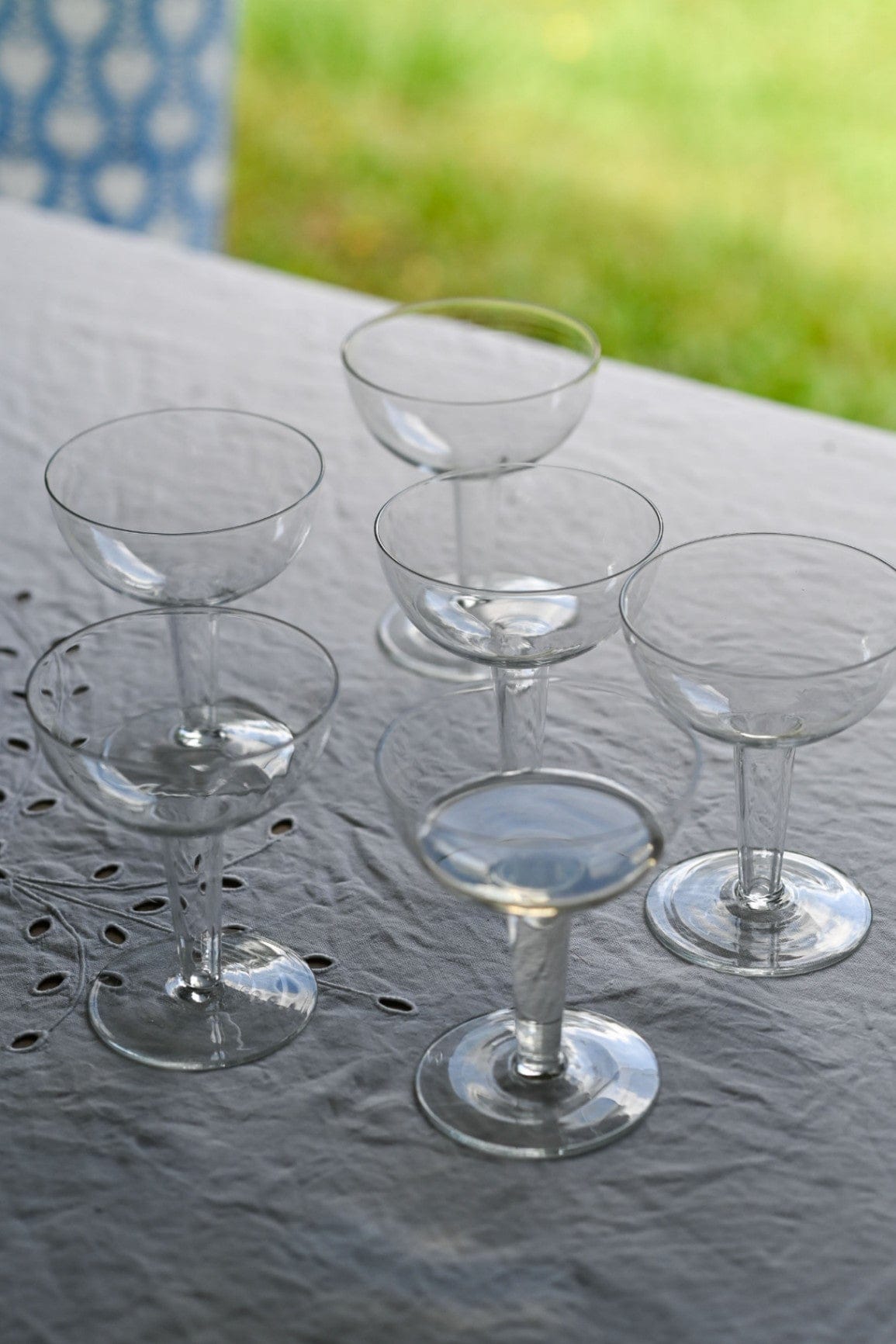 Vintage Set of 6 hollow stem coupe champagne glasses 