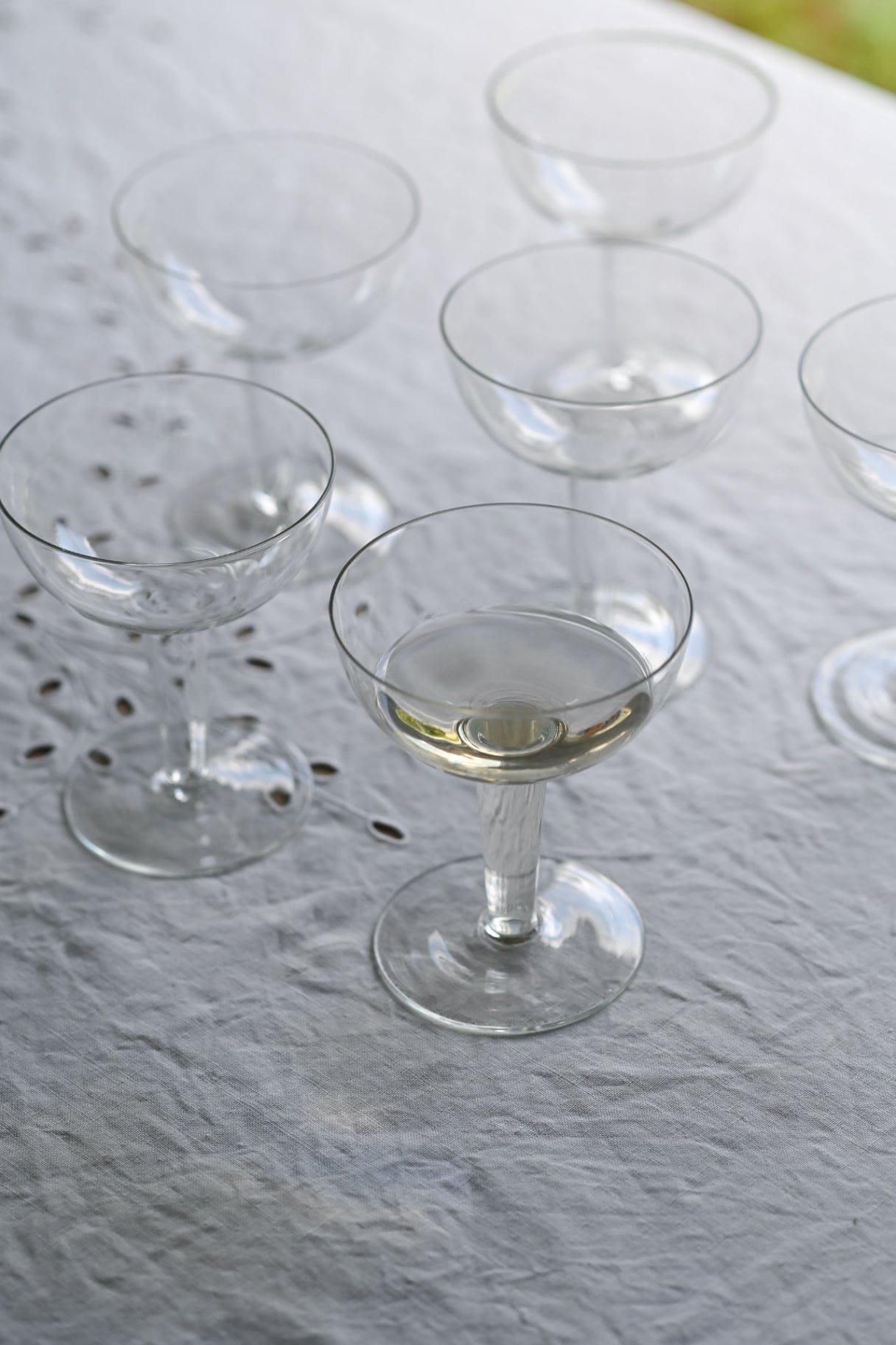Vintage Set of 6 hollow stem coupe champagne glasses 