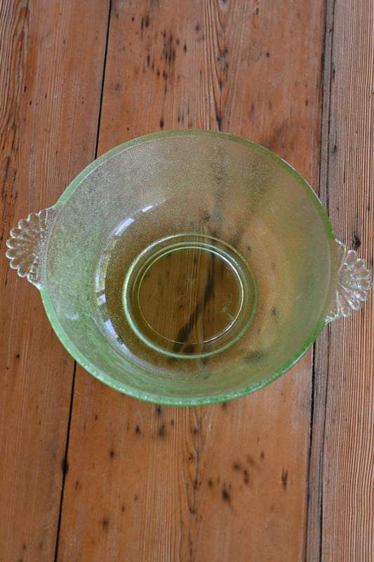 vintage uranium glass bowl with handles Green