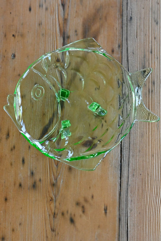 vintage Stolzle green Depression era uranium glass vintage fish serving dish 