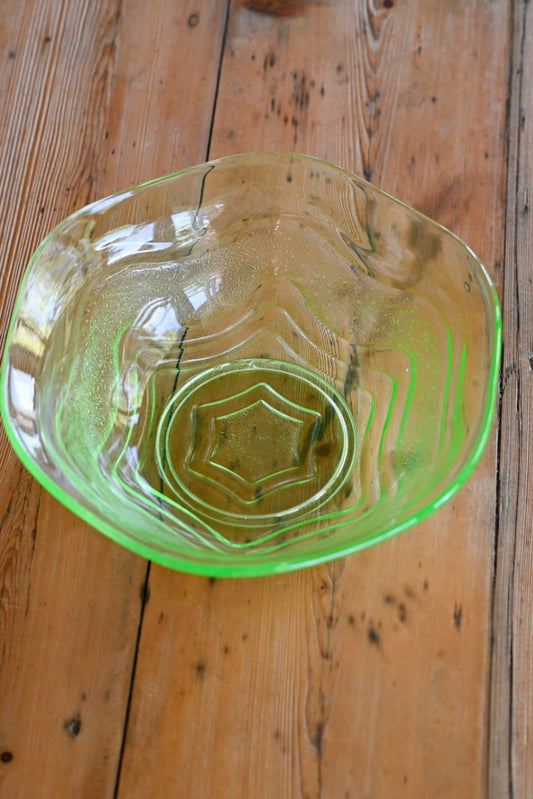 Vintage green uranium glass art deco bowl
