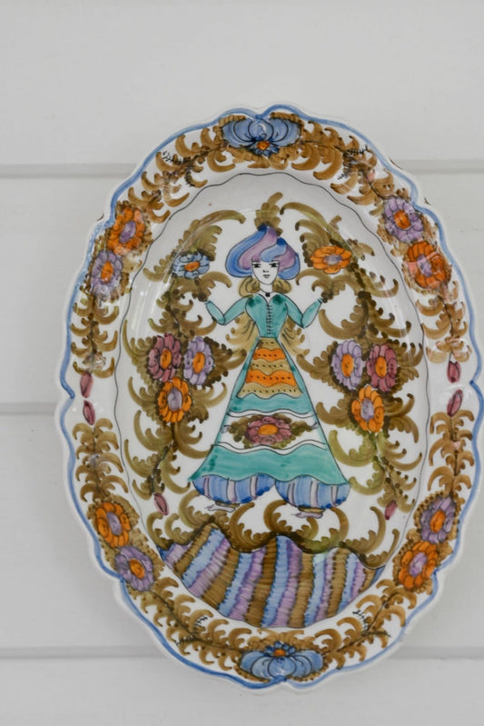 Vintage Skyros hand painted oval hanging plate