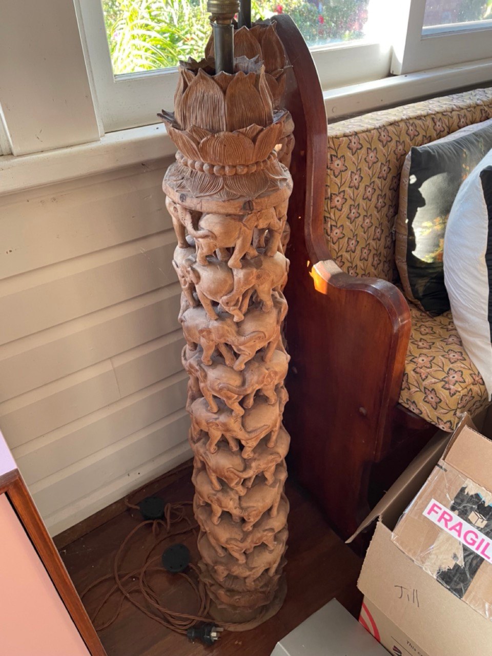 Vintage large carved elephants floor lamp AS IS